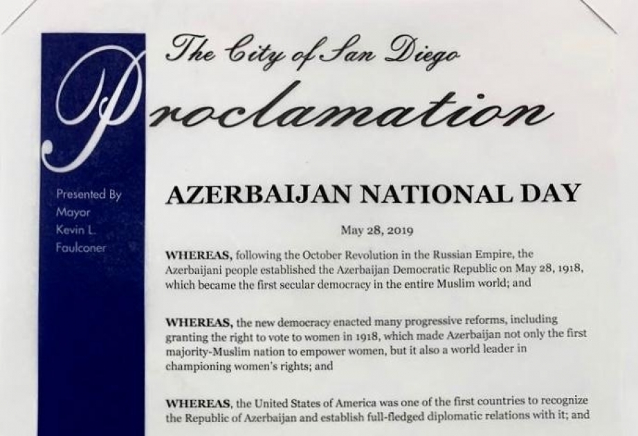 San Diego proclama el 28 de mayo como el Día Nacional de Azerbaiyán