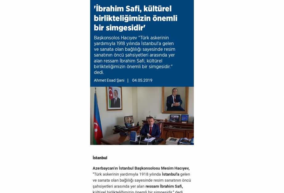 Anadolu Agentliyində İbrahim Səfiyə həsr edilmiş kitab haqqında məqalə dərc olunub