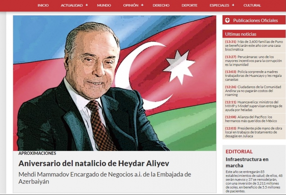 El Peruano: Aniversario del natalicio de Heydar Aliyev