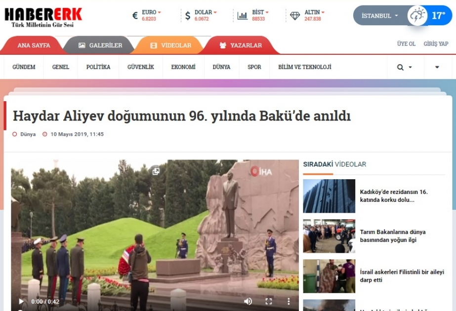 Türkiyə KİV-ləri ulu öndər Heydər Əliyevin doğum günü ilə bağlı geniş məlumatlar yayıb