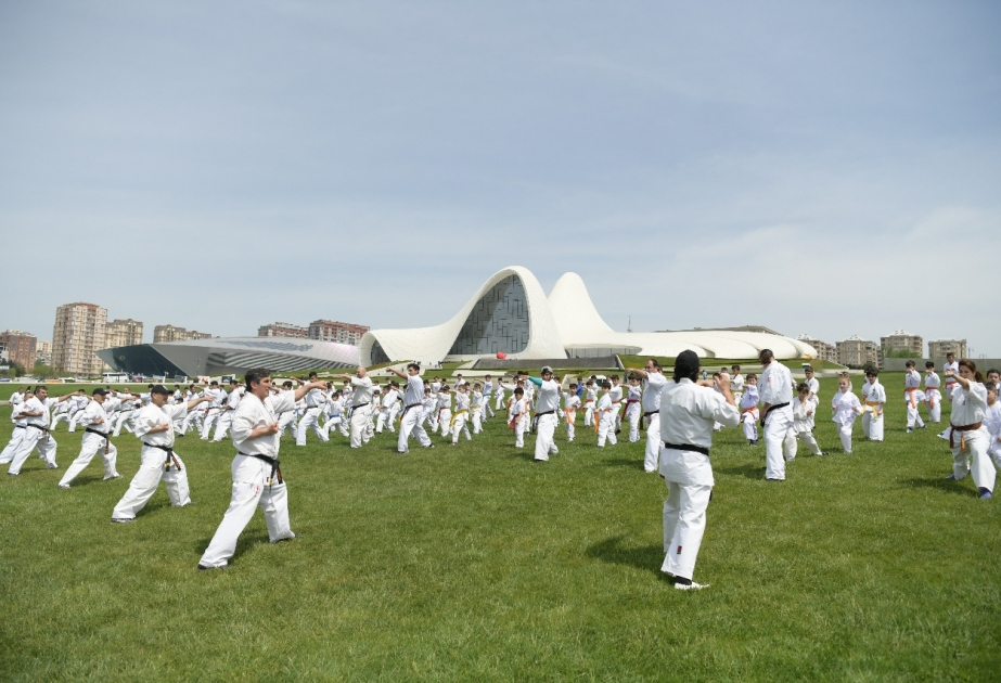 Heydər Əliyev Mərkəzinin parkında Azərbaycan Kyokuşin Karate Federasiyasının seminarı təşkil edilib