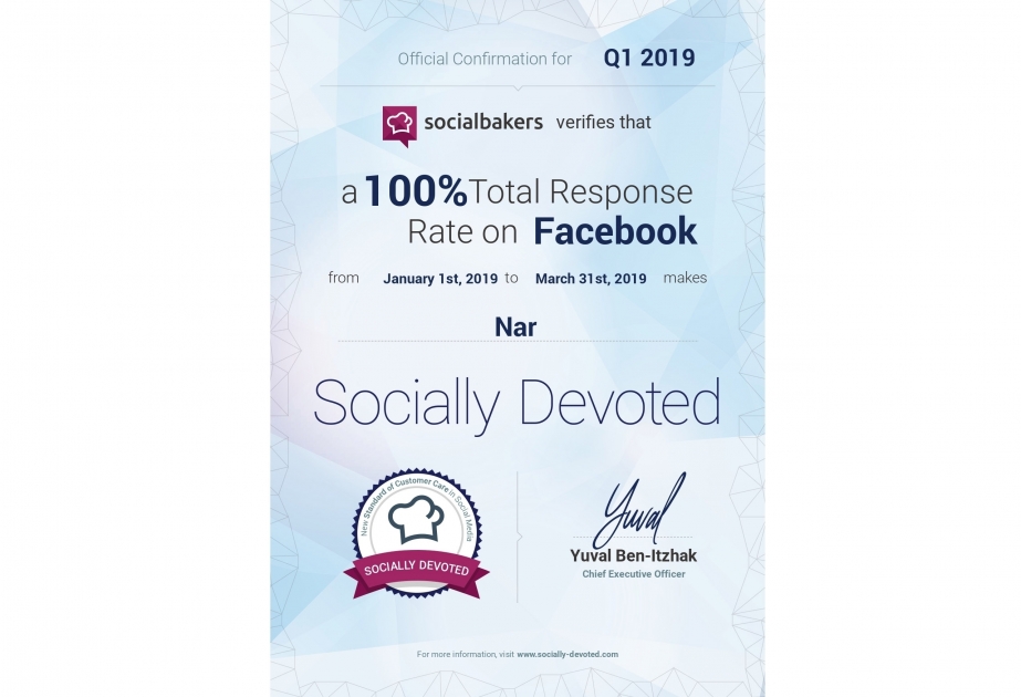 Nar responded to 100% of requests submitted to its Facebook page