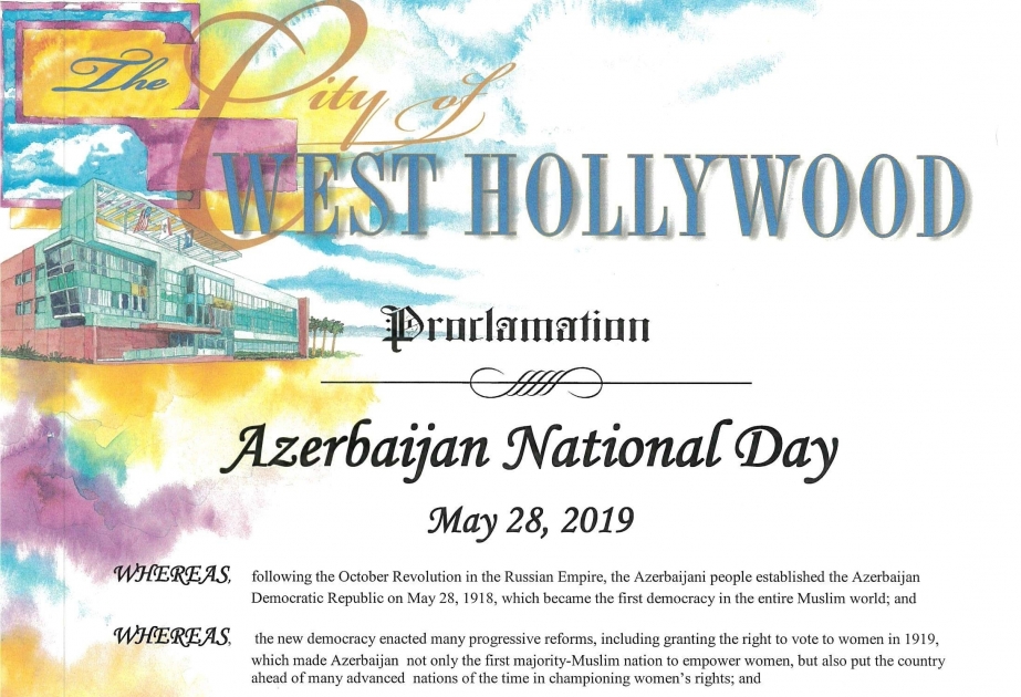 Le 28 mai proclamé Journée nationale de l’Azerbaïdjan à West Hollywood