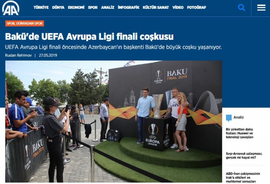 Türkiyə KİV-ləri: Bakı UEFA Avropa Liqasının final coşqusunu yaşayır