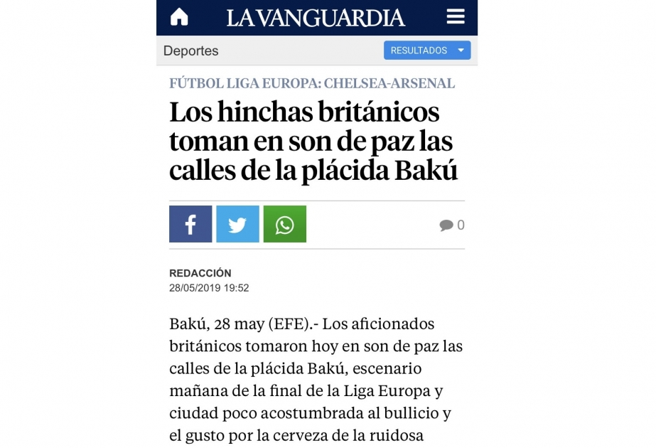 İspaniya KİV-ləri: Britaniyalı fanatlar əmin oldular ki, Bakı regionda ən gözəl şəhərlərdən biridir