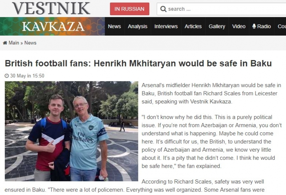 İngilis futbol azarkeşləri: Mxitaryan Bakıya gəlsəydi özünü təhlükəsiz hiss edərdi
