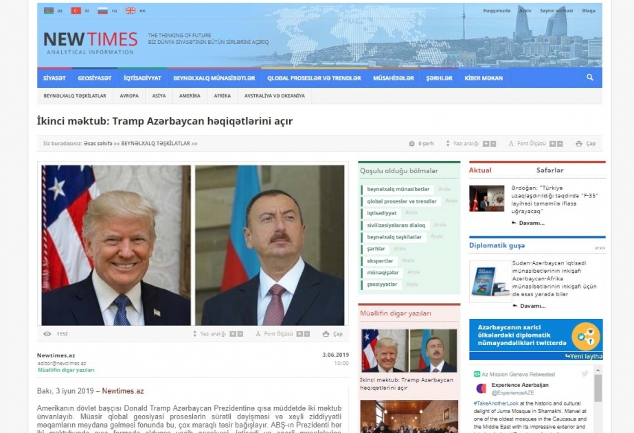 İkinci məktub: Tramp Azərbaycan həqiqətlərini açır
