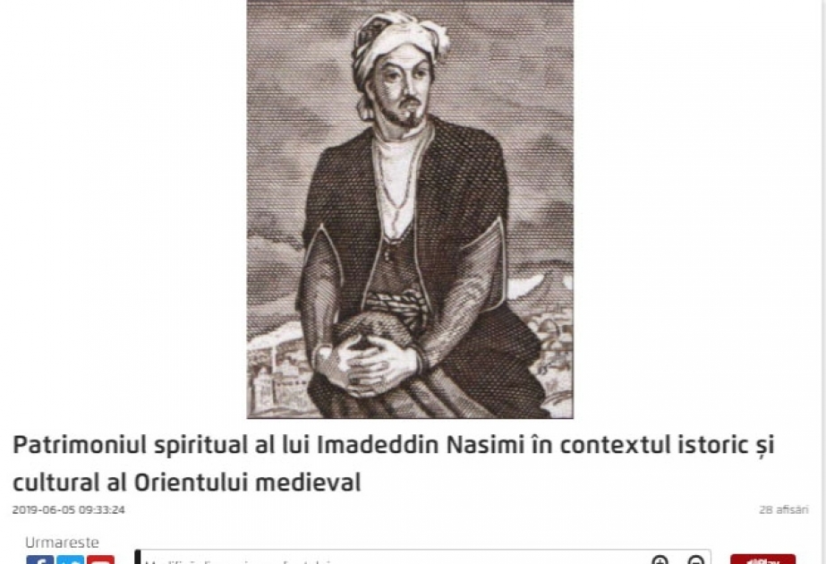 Rumıniyanın AGERPRES milli xəbər agentliyi İmadəddin Nəsimi barədə məqalə yayıb