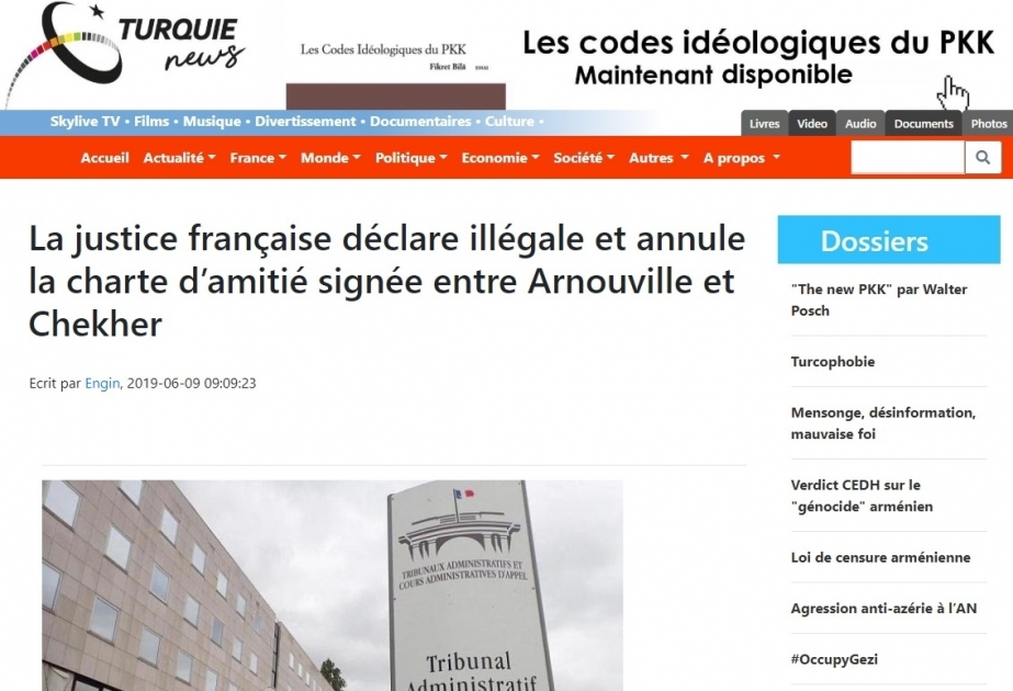 Turquie news : La justice française déclare illégale et annule la charte d’amitié signée entre Arnouville et Chekher