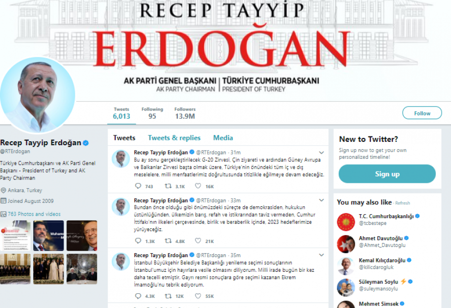 Türkiyə Prezidenti: Seçkiləri qazanan Əkrəm İmamoğlunu təbrik edirəm