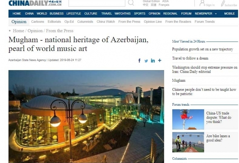 China Daily: Mugham - national heritage of Azerbaijan, pearl of world music art