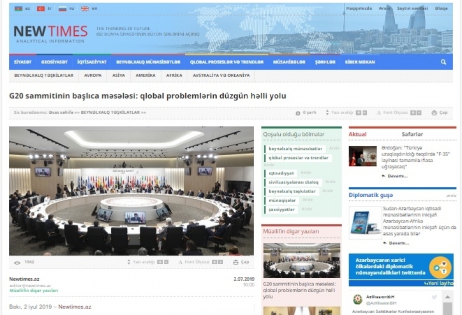 G20 sammitinin başlıca məsələsi: qlobal problemlərin düzgün həlli yolu