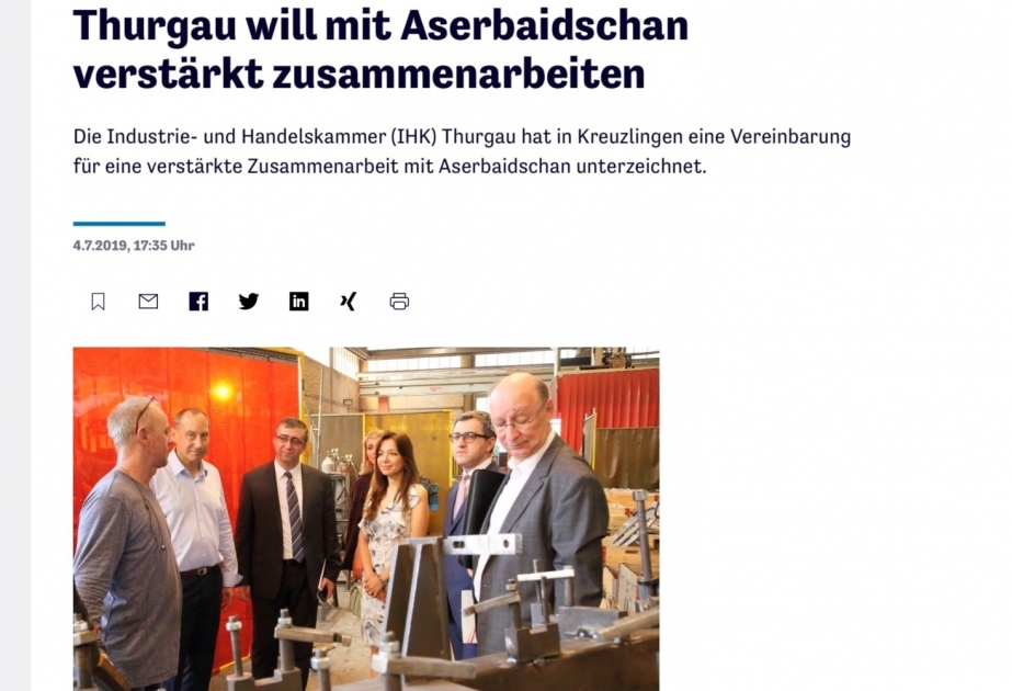 Tagblatt : le canton de Thurgovie intéressé par l’approfondissement de la coopération avec l’Azerbaïdjan