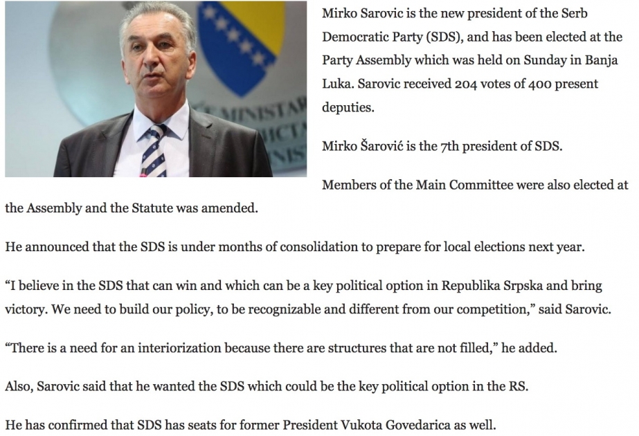 Serb Demokrat Partiyasına yeni sədr seçilib