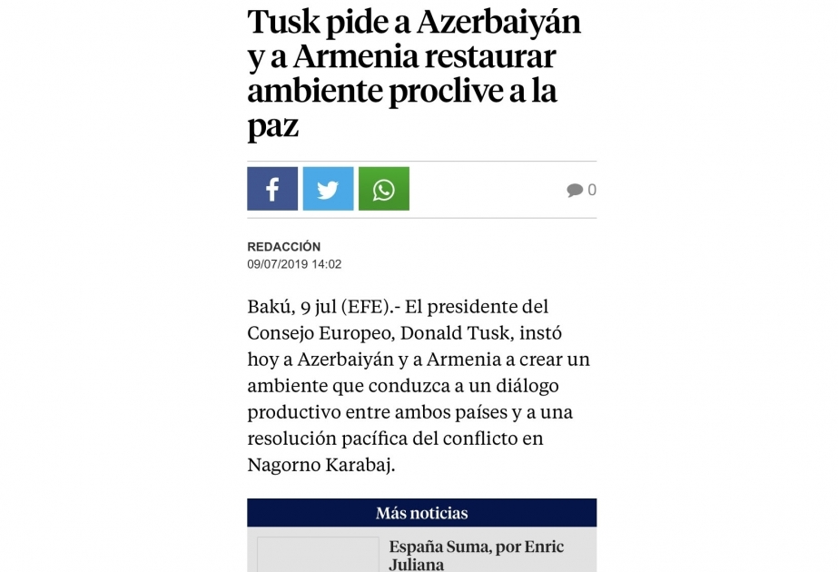 Tusk pide a Azerbaiyán y a Armenia restaurar ambiente proclive a la paz