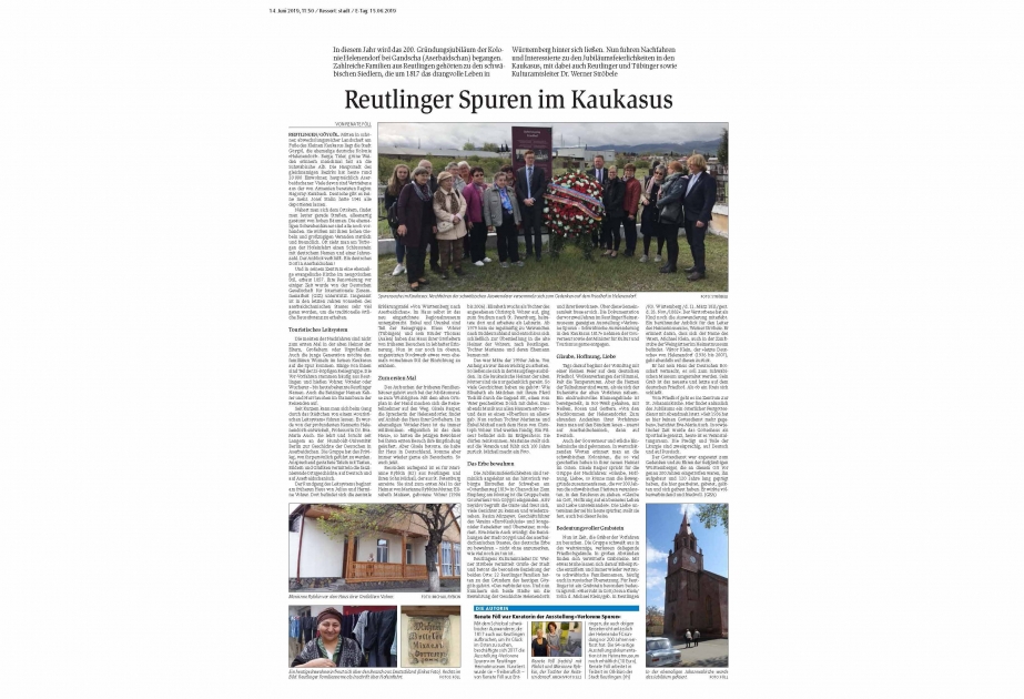 El periódico alemán Reutlinger Anzeiger escribe sobre la herencia alemana en Azerbaiyán