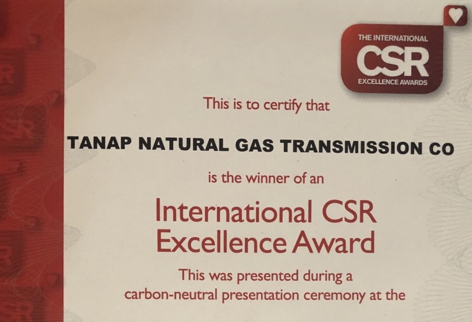 TANAP recibe un prestigioso premio