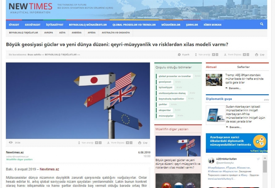 Böyük geosiyasi güclər və yeni dünya düzəni: qeyri-müəyyənlik və risklərdən xilas modeli varmı?