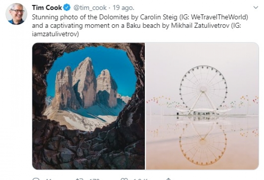El CEO de Apple tuitea sobre Bulevar Litoral de Bakú