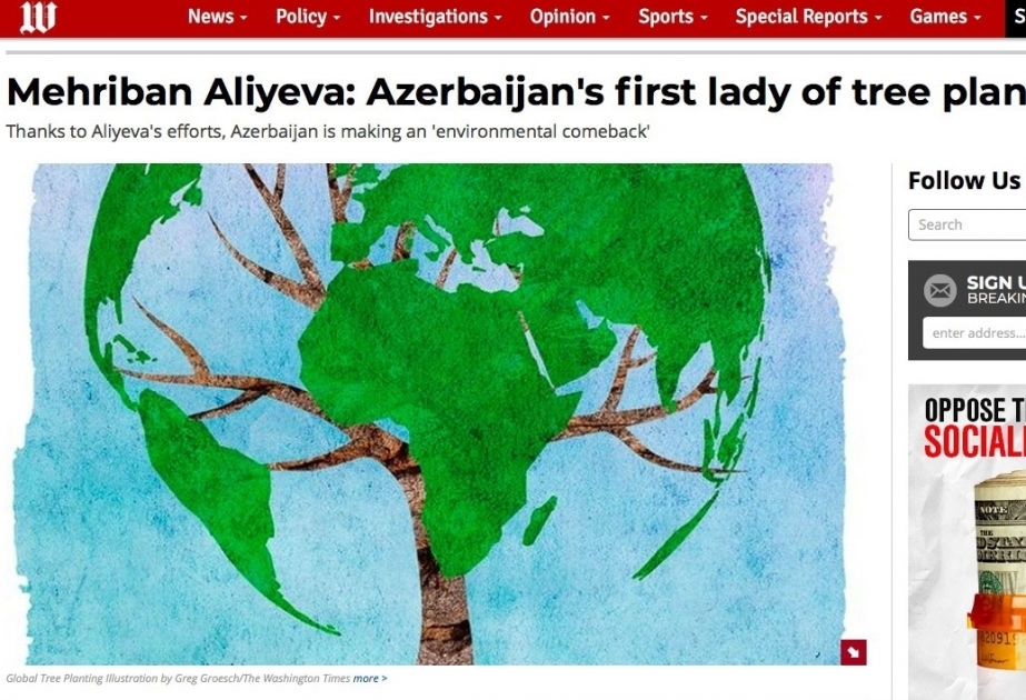“The Washington Times” qəzeti Azərbaycanın birinci xanımının nəcib təşəbbüsündən yazıb