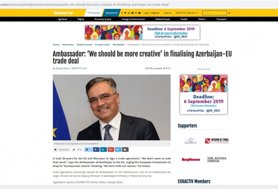 Embajador: "Debemos ser más creativos" en la conclusión del acuerdo comercial entre Azerbaiyán y la UE