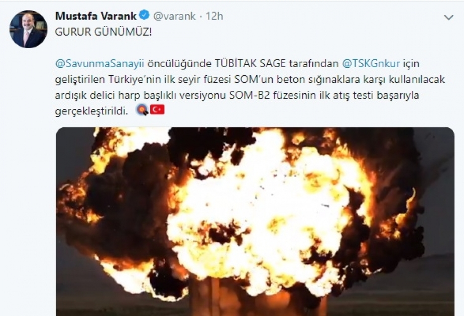 Türkiyə “SOM-B2” raketini uğurla sınaqdan çıxarıb