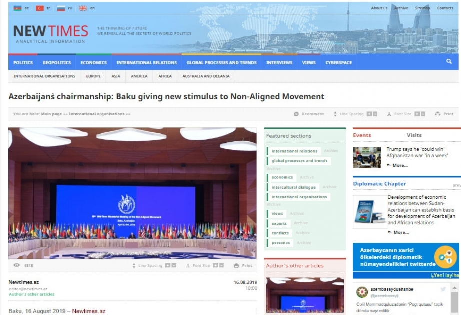 Azerbaijan`s chairmanship: Baku giving new stimulus to Non-Aligned Movement
