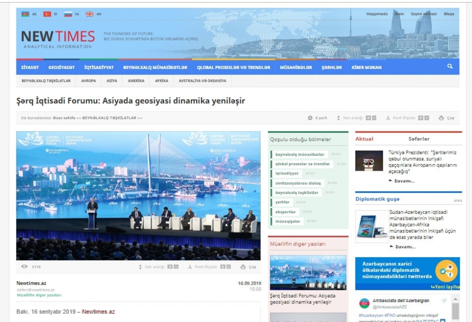 Şərq İqtisadi Forumu: Asiyada geosiyasi dinamika yeniləşir