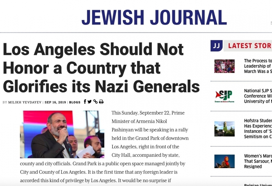 “Jewish Journal”: Los-Anceles nasist generalları mədh edən ölkəyə dəyər verməməlidir