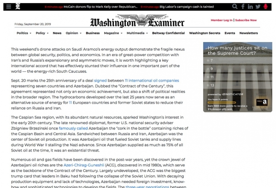 La revista “Washington Examiner” emitió un artículo sobre el 25º aniversario del Contrato del Siglo