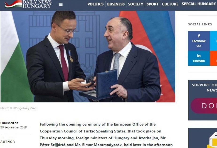 Macarıstanın “Daily News Hungary” portalında AZƏRTAC-ın xüsusi müxbirinin xəbəri dərc edilib