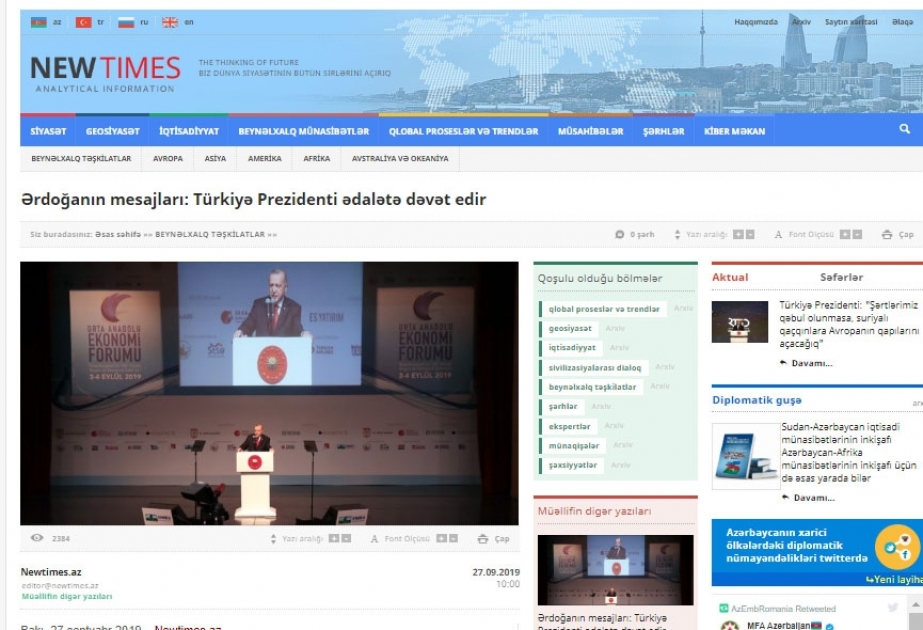 Ərdoğanın mesajları: Türkiyə Prezidenti ədalətə dəvət edir