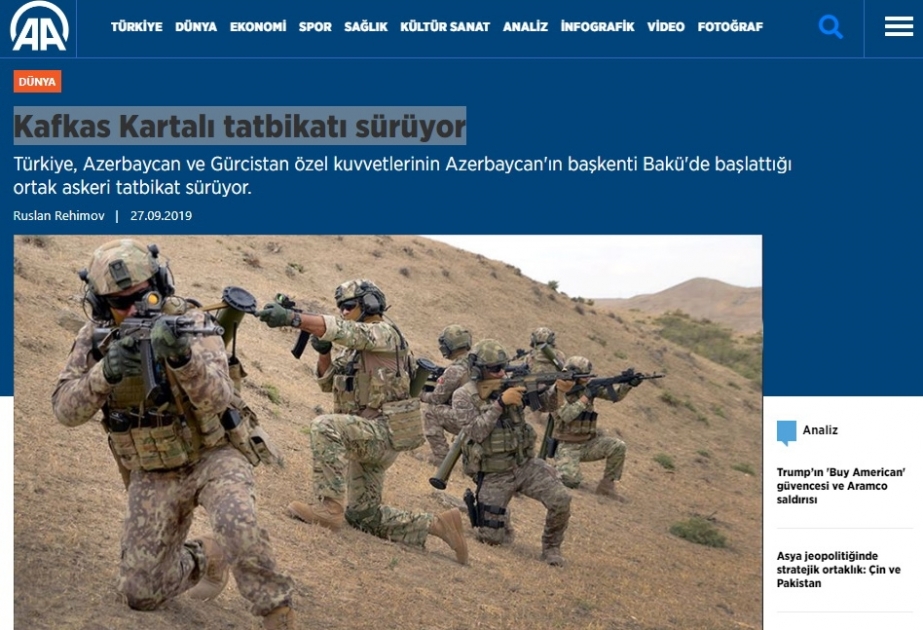 Türkiyə KİV-ləri “Qafqaz Qartalı - 2019” birgə təlimini geniş işıqlandırır