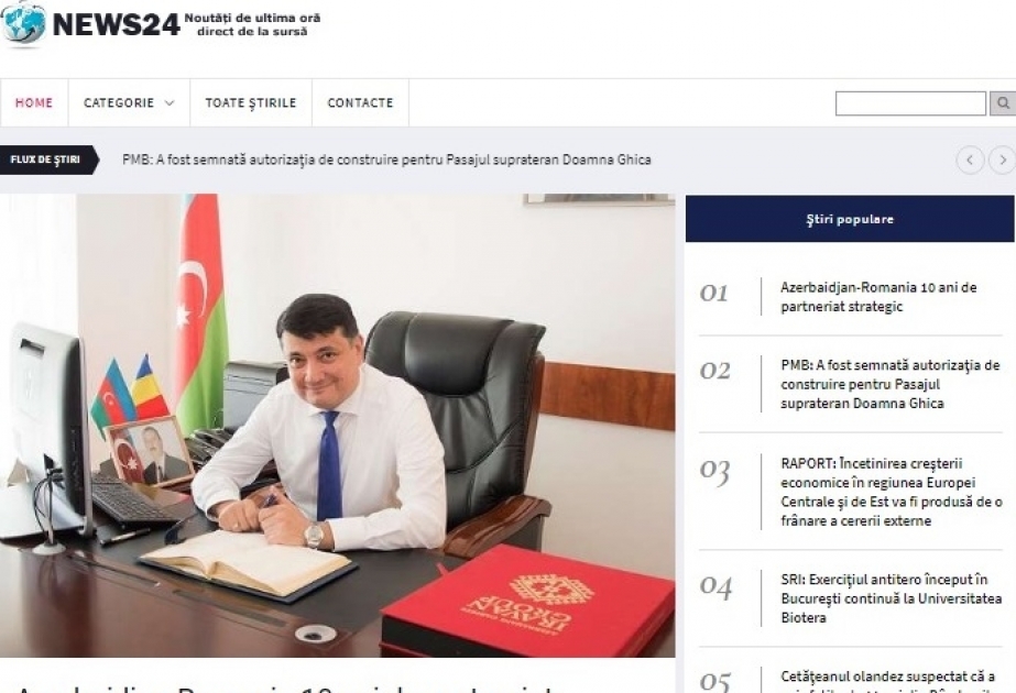 Rumıniya KİV-ləri Azərbaycan-Rumıniya strateji tərəfdaşlığının 10 illiyi barədə məlumat yayıb
