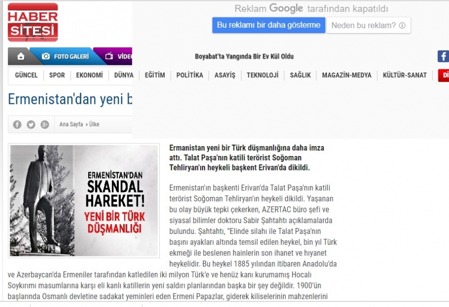 Türkiyənin aparıcı KİV-ləri AZƏRTAC-ın əməkdaşının açıqlamasını yayıb