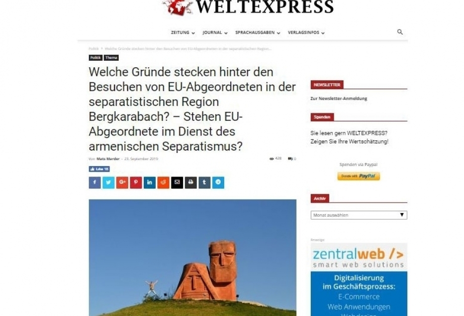 WELTEXPRESS schreibt über illegale Besuche von EU-Abgeordneten in der separatistischen Region Bergkarabach