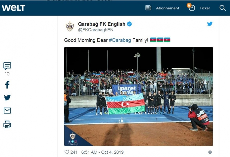 Almaniyanın “Welt” qəzeti: Futboldan növbəti dəfə siyasi məqsədlər üçün istifadə edildi