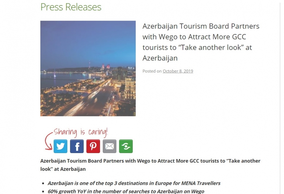 Azərbaycan Yaxın Şərqdə turizm potensialının təbliğatını genişləndirir