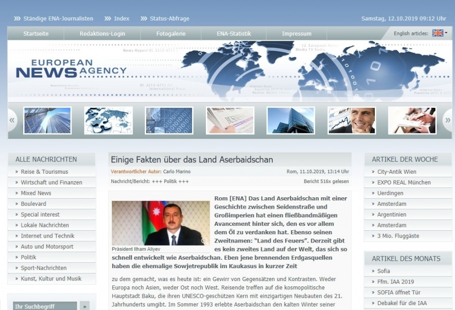 L’Agence de presse européenne publie un article du président du Conseil d’administration de l’AZERTAC