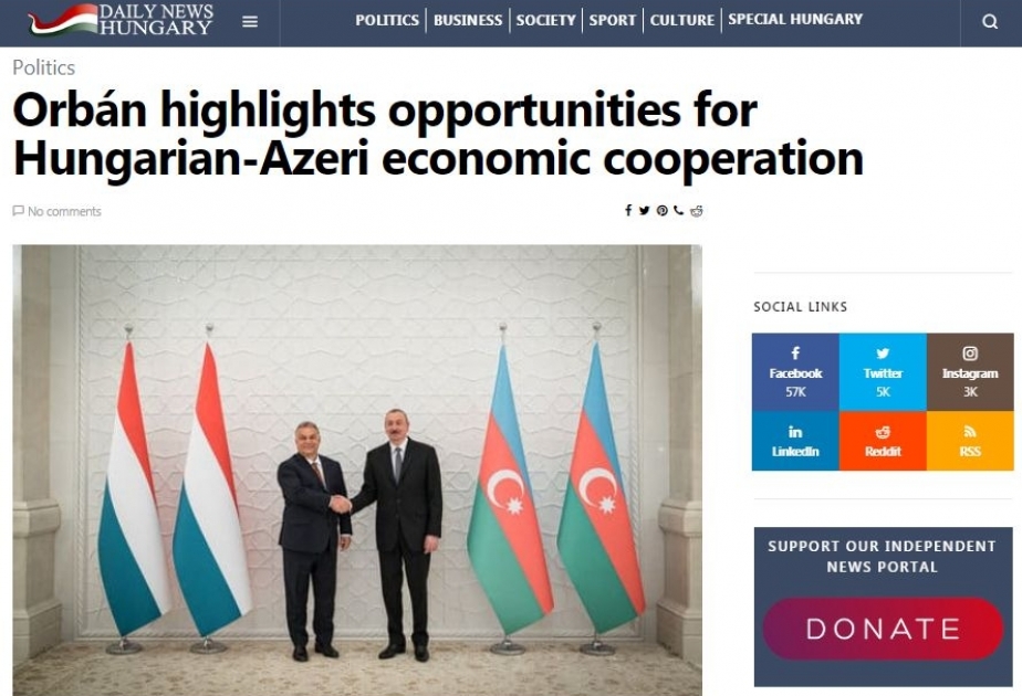 Daily News Hungary: Премьер-министр Виктор Орбан признателен азербайджанскому народу за позитивное отношение к венграм