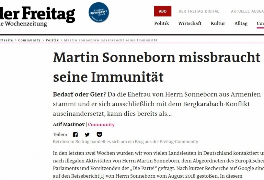 Deutsche Wochenzeitung “der Freitag“: Martin Sonneborn missbraucht seine Immunität
