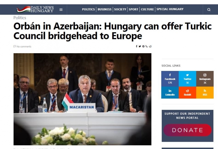В венгерском издании опубликована статья об участии Виктора Орбана в саммите Совета сотрудничества тюркоязычных государств в Баку