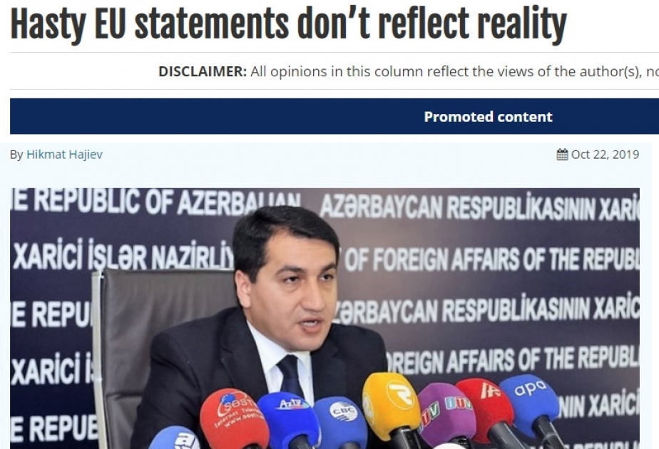 Hikmət Hacıyev: Avropa İttifaqının tələsik bəyanatı həqiqəti əks etdirmir