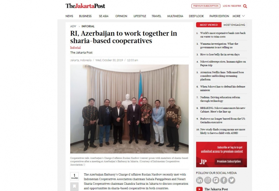 “The Jakarta Post”: İndoneziya ilə Azərbaycan kooperativ əməkdaşlığı genişləndirəcək