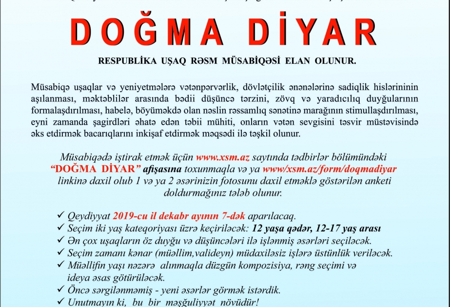“Doğma diyar” – Xətai Sənət Mərkəzində elan edilən növbəti rəsm müsabiqəsi belə adlanır