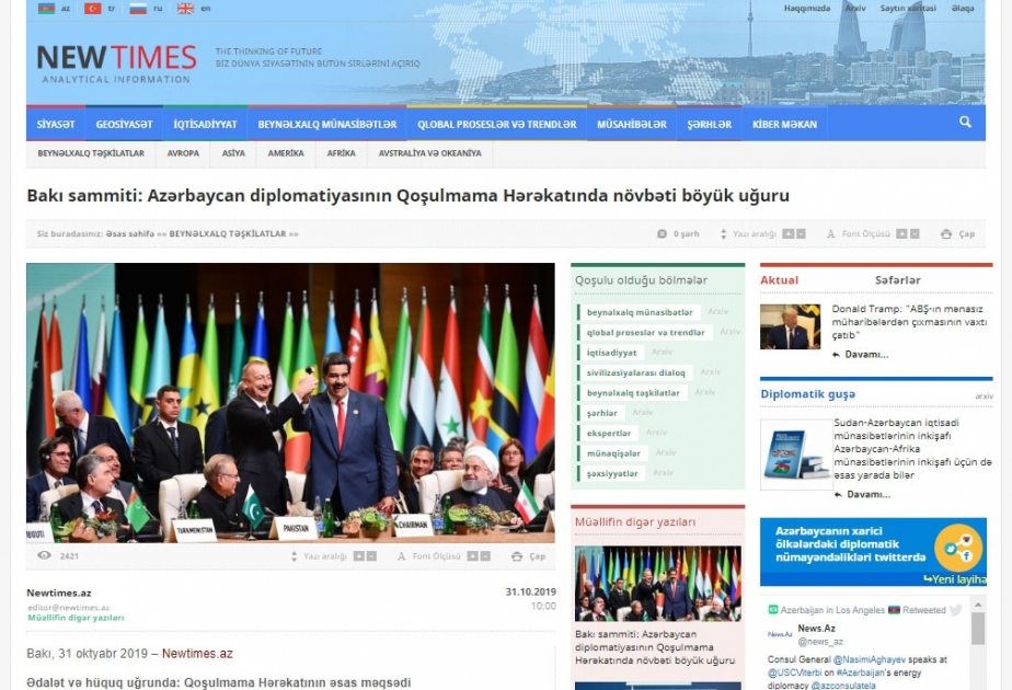 Bakı sammiti: Azərbaycan diplomatiyasının Qoşulmama Hərəkatında növbəti böyük uğuru