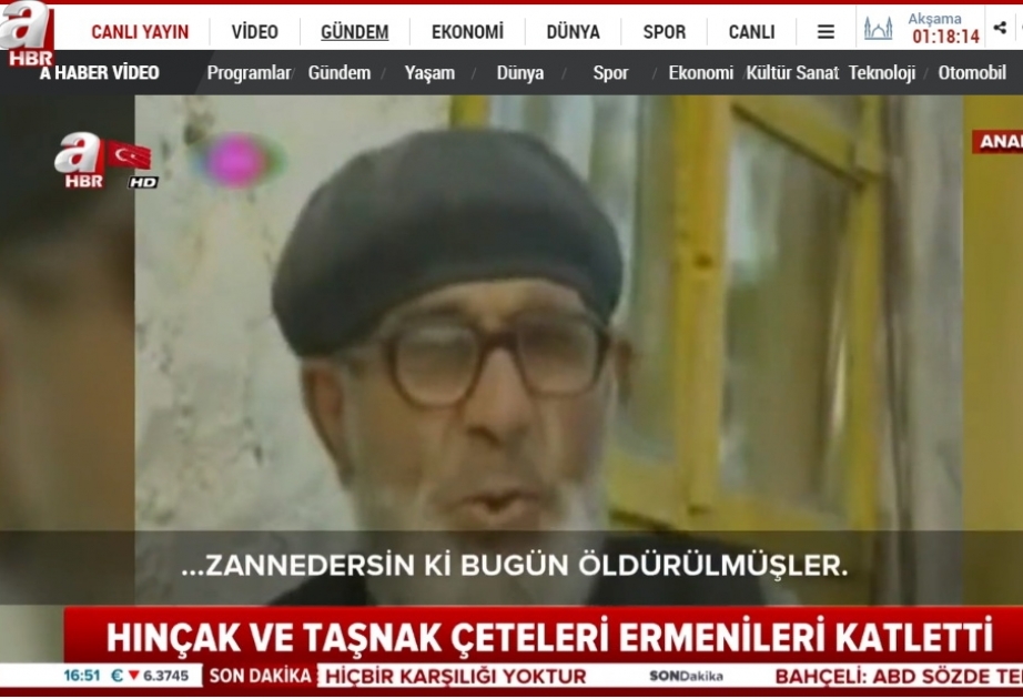 Türkiyənin “aHBR” kanalı erməni vəhşiliklərini əks etdirən veriliş yayımlayıb