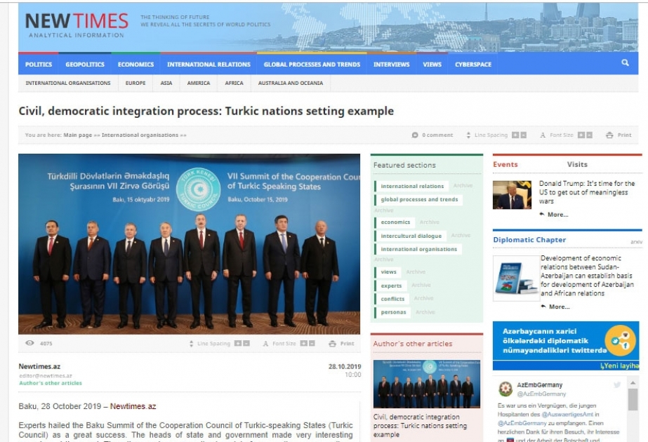Civil, democratic integration process: Turkic nations setting example
