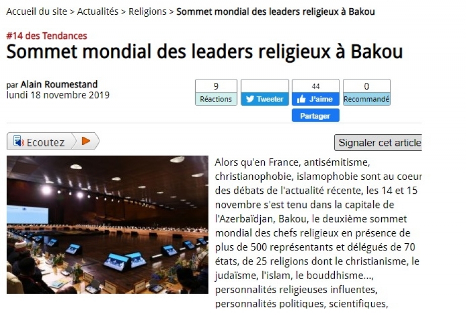 “Agora Vox” publica un artículo sobre la II Cumbre Internacional de Líderes Religiosos