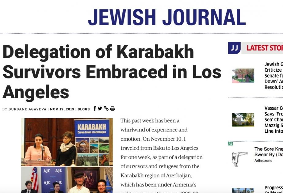 В Jewish Journal опубликована статья o визитe в Лос-Анжелес делегации вынужденных переселенцев из Азербайджана
